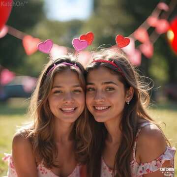 KatchOn, Glitter Pink and Red Heart HeadBand - Pack of 12 | Valentines Day Heart Head Boppers for Valentines Day Decor | Heart Antenna Headband, Valentines Headband | Valentines Party Decorations