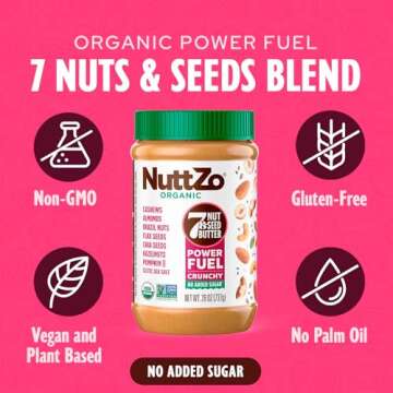 Organic Power Fuel Crunchy Nut Butter by NuttZo | 7 Nuts & Seeds Blend, Paleo, Non-GMO, Gluten-Free, Vegan, Kosher | 1g Sugar, 6g Protein | 26oz Jar