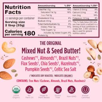 Organic Power Fuel Crunchy Nut Butter by NuttZo | 7 Nuts & Seeds Blend, Paleo, Non-GMO, Gluten-Free, Vegan, Kosher | 1g Sugar, 6g Protein | 26oz Jar
