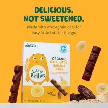 Little Bellies Organic Date, Oat & Banana Bars for Toddlers 12+ Months, 3 oz (5 Bars) - Pack of 6