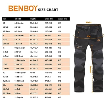 BenBoy Men's Waterproof Windproof Fleece Hiking Pants