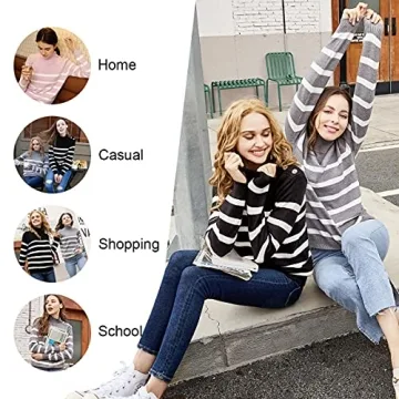 LONGYUAN Womens Turtleneck Striped Fall Pullover Sweater Long Sleeve Casual Jumper Button Tops B-White L