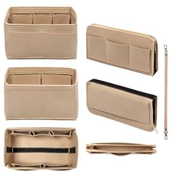 DailyPlus Purse Organizer Insert with Zipper Felt Bag Organizer Handbag Organizer Insert Bag in Bag Organizer with Key Chain for Tote Purse Bag Beige Large