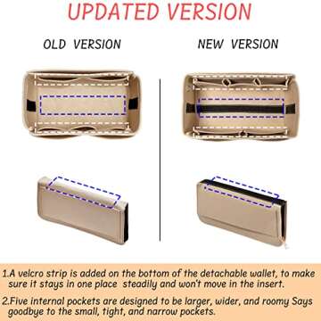 DailyPlus Purse Organizer Insert with Zipper Felt Bag Organizer Handbag Organizer Insert Bag in Bag Organizer with Key Chain for Tote Purse Bag Beige Large