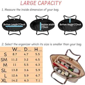 DailyPlus Purse Organizer Insert with Zipper Felt Bag Organizer Handbag Organizer Insert Bag in Bag Organizer with Key Chain for Tote Purse Bag Beige Large