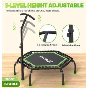 BCAN 48" Mini Trampoline with Adjustable Handle for Home Fitness