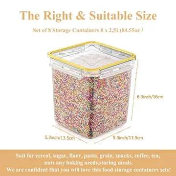 Blingco Cereal Container Food Storage Containers, Set of 8 (2.5L/84.55oz) Airtight Dry Food Storage Containers with Lids - BPA Free Plastic for Flour, Cereal and Pantry Storage Containers