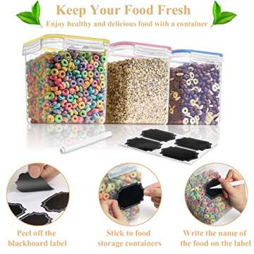 Blingco Cereal Container Food Storage Containers, Set of 8 (2.5L/84.55oz) Airtight Dry Food Storage Containers with Lids - BPA Free Plastic for Flour, Cereal and Pantry Storage Containers