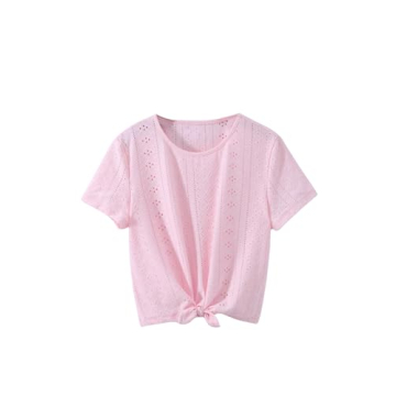 Trendy Girls Pink Crew Neck Knot Tee Shirt for Ages 10
