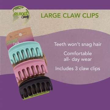 GOODY Planet Sustainable Round Claw Clips - 3 Count, Assorted Bright Colors - Great for Easily Pulli...