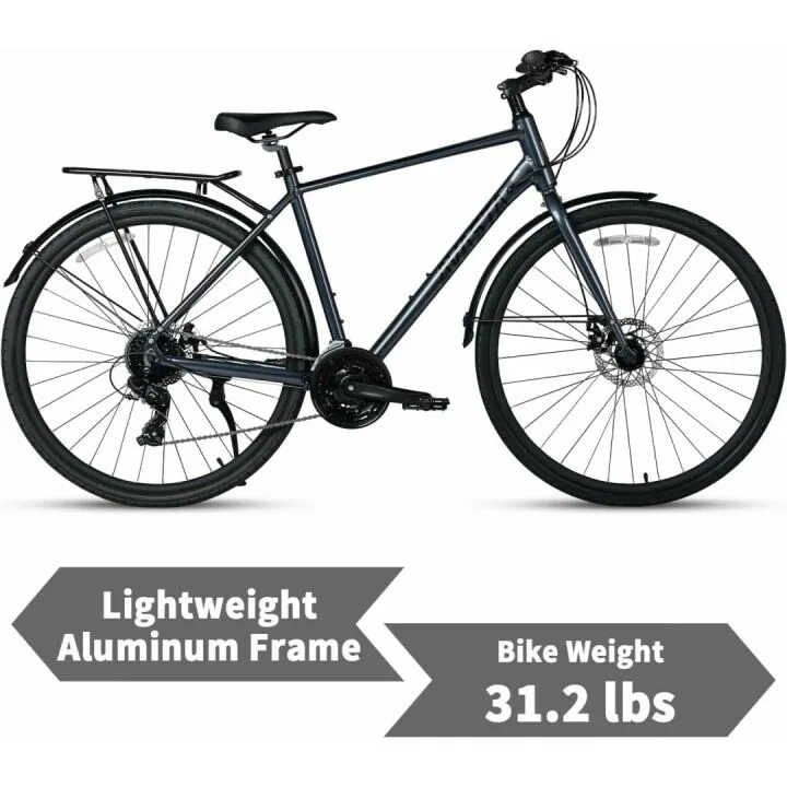 AVASTA Uranus Road Hybrid Bike 700C Lightweight Aluminum Alloy Frame with 24 Speed City Commute Bicycle with Rear Cargo Rack for Men Women, Dual Disc Brake, Multiple Colors