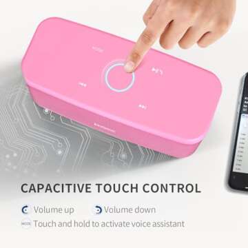 DOSS SoundBox Plus Portable Bluetooth Speaker with HD Sound and Deep Bass, Wireless Stereo Pairing, Built-in Mic, 20H Playtime, for Home, Outdoor, Travel - Pink