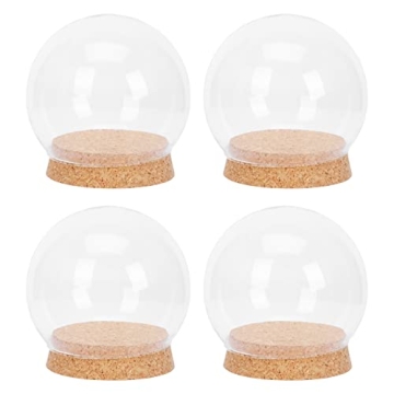 NOLITOY Pack of 4 Round Clear Glass Display Dome Cover with Wood Base, Cloche Dome Jar Container for...