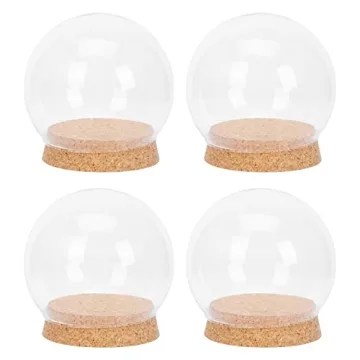 NOLITOY Pack of 4 Round Clear Glass Display Dome Cover with Wood Base