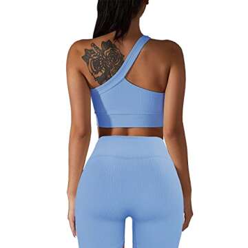 Workout Sets for Women, Cut Seamless Crop Tank Leggings Matching Sets 2 Pieces Outfits, Sexy Two Piece Workout Outfits 3 Pieces(Light Sky Blue-M)