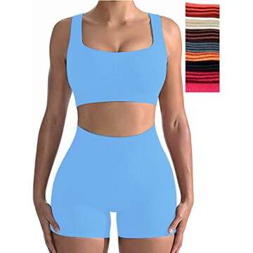 Workout Sets for Women, Cut Seamless Crop Tank Leggings Matching Sets 2 Pieces Outfits, Sexy Two Piece Workout Outfits 3 Pieces(Light Sky Blue-M)