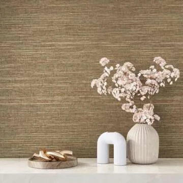 VEELIKE Bronze Brown Grasscloth Wallpaper Peel Stick