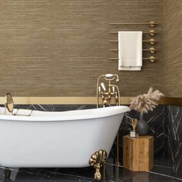 VEELIKE Bronze Brown Grasscloth Wallpaper Peel Stick