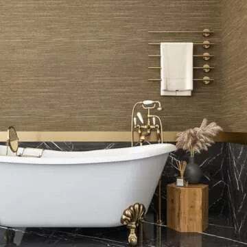 VEELIKE Bronze Brown Grasscloth Wallpaper Peel Stick