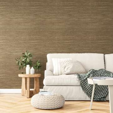 VEELIKE Bronze Brown Grasscloth Wallpaper Peel Stick
