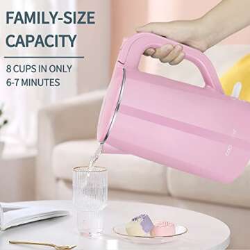 COOKTRON 1.7L Electric Kettle Quiet, Double Wall Hot Water Boiler BPA-Free, Quiet Boil and Cool Touch Tea Kettle, Cordless with Auto Shut-Off & Boil Dry Protection, 1500W Fast Boiling, Pink