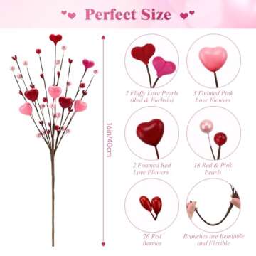 Alupssuc 8 PCS Valentine's Day Gifts, Artificial Red Berry Flower Stems Pink Heart Shaped Berries Picks Branches for Valentine Decorations, Mother's Day, Wedding Anniversary Home Table Indoor Decor