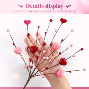 Alupssuc 8 PCS Valentine's Day Gifts, Artificial Red Berry Flower Stems Pink Heart Shaped Berries Picks Branches for Valentine Decorations, Mother's Day, Wedding Anniversary Home Table Indoor Decor