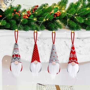 D-FantiX Gnome Christmas Ornaments Set of 4, Handmade Swedish Tomte Gnomes Plush Scandinavian Santa ...