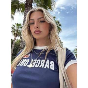 Pokn Vintage Graphic Baby Tees for Women Brazil Shirt Y2k Tops Mexico Crop Jersey 2000s Summer Going Out Tops (Barcelona,S,Small)