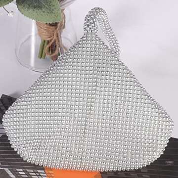 Elegant Silver Beaded Clutch Purse for Evening Events