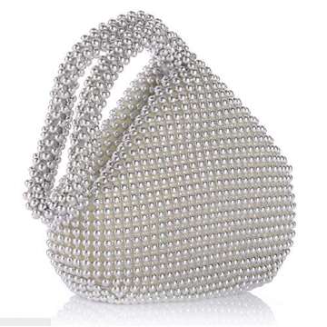Elegant Silver Beaded Clutch Purse for Evening Events