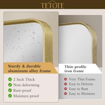 TETOTE 40 x 30 Inch Gold Bathroom Mirror, Brushed Brass Metal Frame Mirror for Vanity, Rectangle Wal...