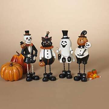 One Holiday Way Set of 4 Collectible Vintage 7.5-Inch Halloween Character Figurines - Pumpkin, Black...