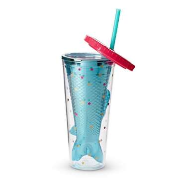 Mermaid Insulated Plastic Tumbler Cup: Tri-Coastal Design Reusable Shatterproof Drinking Glass Tumbl...