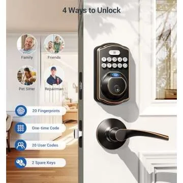 Veise Fingerprint Door Lock with 2 Lever Handles - Keyless Entry Door Lock, Electronic Keypad Deadbolt, Digital Smart Code & Front Handle Sets, Auto-Locking, Easy Installation, Oil Rubbed Bronze