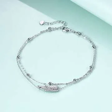 Rnivida Sterling Silver Angel Wing Anklets for Women Adjustable Ankle Bracelet Beaded Foot Chain Ank...