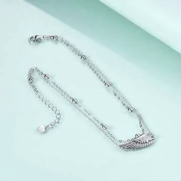 Rnivida Sterling Silver Angel Wing Anklets for Women Adjustable Ankle Bracelet Beaded Foot Chain Anklet 9 10 inch