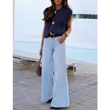 Yimoon Women’s Chunky Knit Cropped Sweater Vest with Pockets