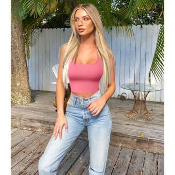 OQQ Women's 3 Piece Tank Tops Ribbed Seamless Workout Exercise Shirts 2025 Summer Basic Camis White Green Dry Rose