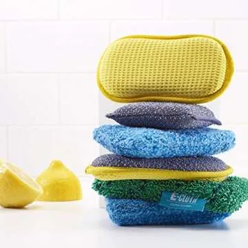 EE-Cloth Washing Up Pad, Premium Microfiber Non-scratch Kitchen Dish Scrubber Sponge, Ideal for Dish, Sink and Countertop Cleaning, 100 Wash Guarantee, Yellow, 4 Pack