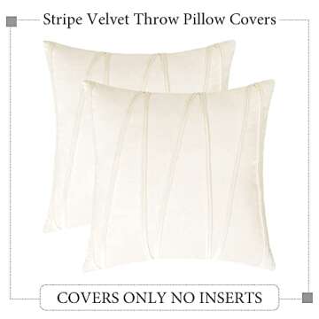 Woaboy Pack of 2 Striped Velvet Throw Pillow Covers Modern Decorative Couch Throws Square Soft Cozy Pillowcases for Winter Bed Sofa Cushion Living Room 20x20 Inch Cream