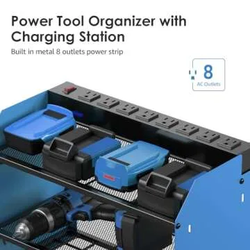 CCCEI Modular Power Tool Organizer Wall Mount with Charging Station. Garage 4 Drill Storage Shelf wi...