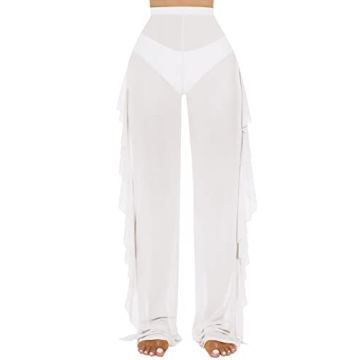 Jumppmile Women's Sexy Ruffle Sheer Mesh Bikini Cover-Up Pants