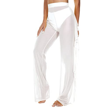 Jumppmile Sexy Ruffle Sheer Mesh Bikini Cover-Up Pants
