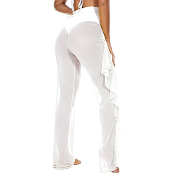 Jumppmile Sexy Ruffle Sheer Mesh Bikini Cover-Up Pants