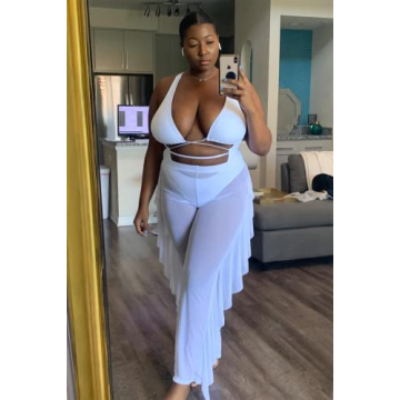 Jumppmile Sexy Ruffle Sheer Mesh Bikini Cover-Up Pants