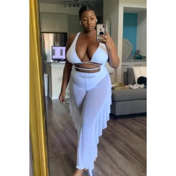 Jumppmile Sexy Ruffle Sheer Mesh Bikini Cover-Up Pants