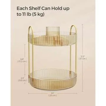 SONGMICS Makeup Organizer, 2-Tier Round Rotating Skincare Organizer Countertop, Customizable, Toiletries Vanity Organizer, Lazy Susan, Gift, Champagne Gold UJKA012A01