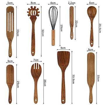 Afwan 9 Pcs Cooking Utensils Set – Nonstick Wooden Kitchen Tools