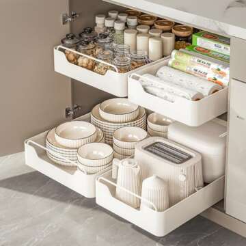 weykings Pull Out Cabinet Organizer Fixed with Adhesive Nano Film, Heavy Duty Slide Out Pantry Shelves, Holds Cutlery, Spice Bottles, Sliding Drawer Storage Rack for Kitchen, Home (12.2'' Width)…